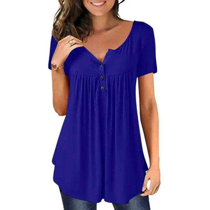 Women’s Crew Neck Button Accent Blouse – Long Sleeve Woven Pullover Top