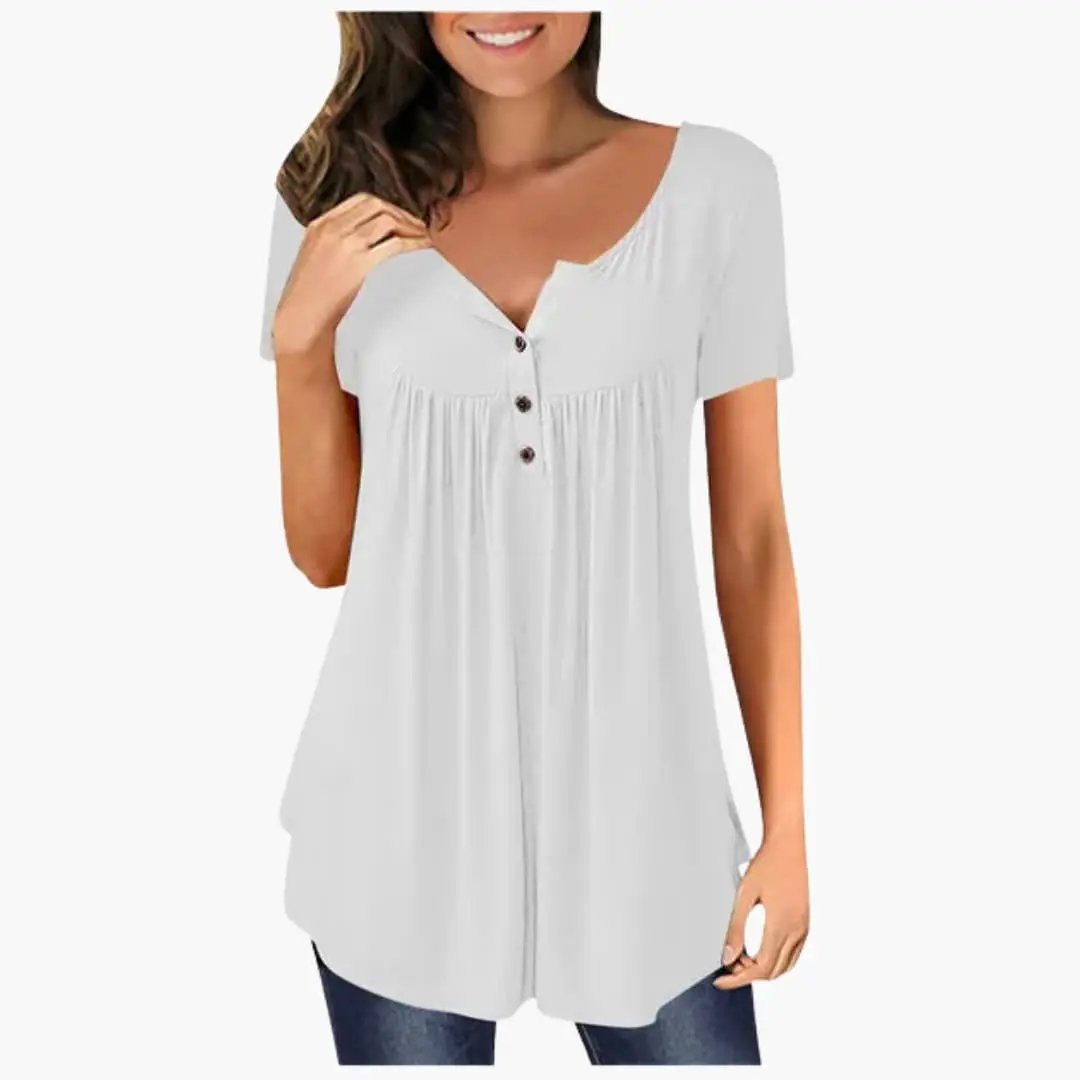 Women’s Crew Neck Button Accent Blouse – Long Sleeve Woven Pullover Top
