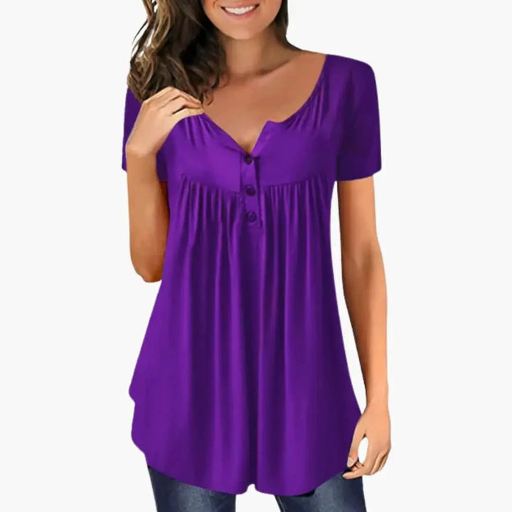 Women’s Crew Neck Button Accent Blouse – Long Sleeve Woven Pullover Top