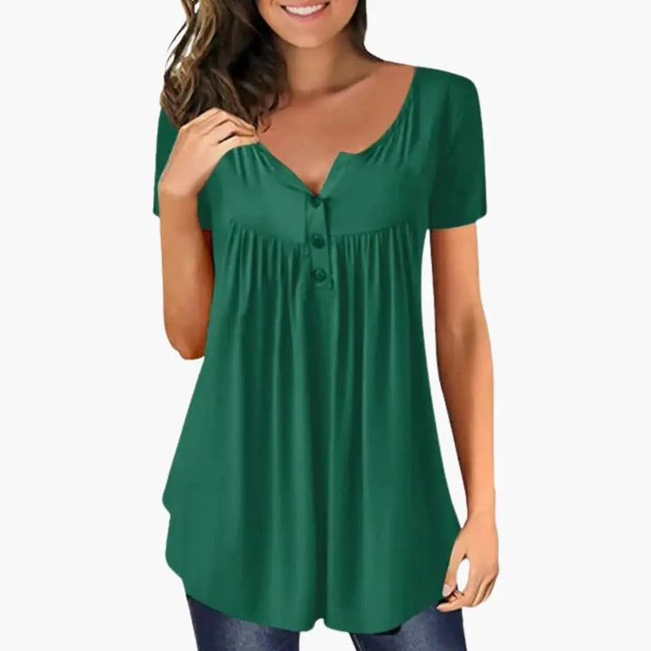Women’s Crew Neck Button Accent Blouse – Long Sleeve Woven Pullover Top