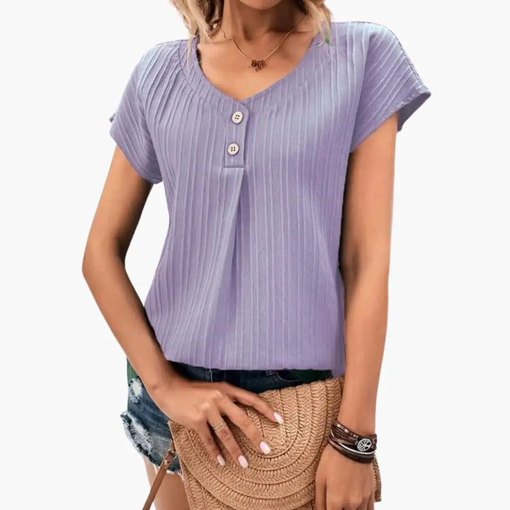 Women’s Crew Neck Button Detail Short Sleeve T-Shirt
