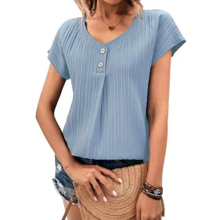 Women’s Crew Neck Button Detail Short Sleeve T-Shirt