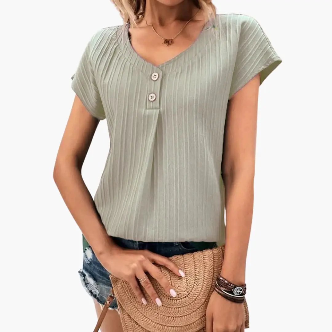 Women’s Crew Neck Button Detail Short Sleeve T-Shirt
