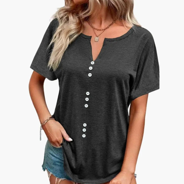 Women’s Crew Neck Button Placket Short Sleeve T-Shirt