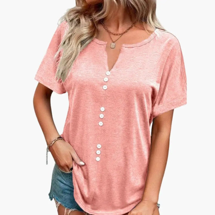 Women’s Crew Neck Button Placket Short Sleeve T-Shirt