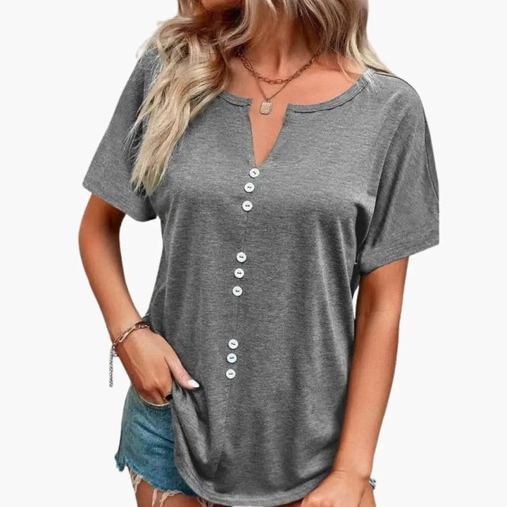 Women’s Crew Neck Button Placket Short Sleeve T-Shirt