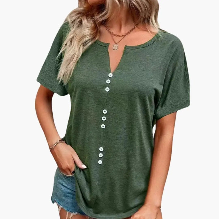 Women’s Crew Neck Button Placket Short Sleeve T-Shirt