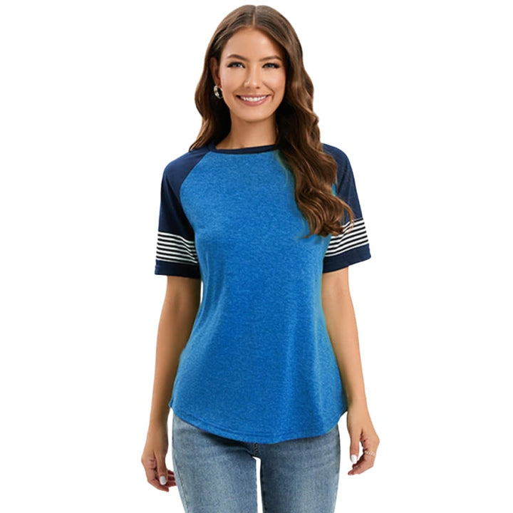 Women’s Crew Neck Raglan T-Shirt with Striped Short Sleeves