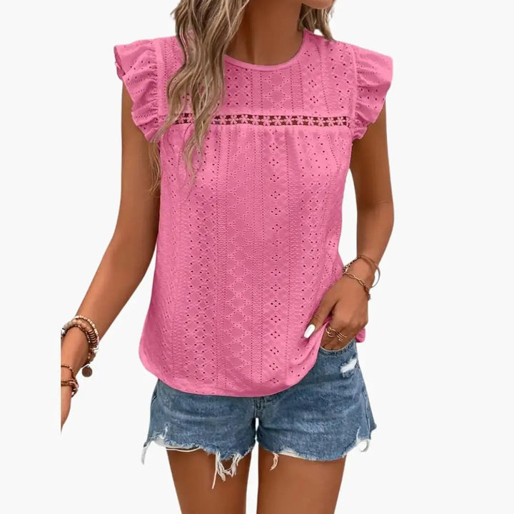 Women’s Crew Neck Ruffle Trim Short Sleeve T-Shirt