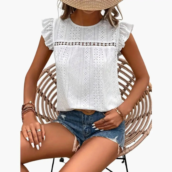Women’s Crew Neck Ruffle Trim Short Sleeve T-Shirt