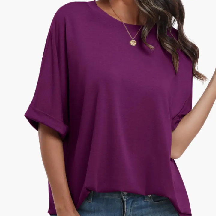 Women’s Crew Neck Tunic T-Shirt with Rolled Sleeves