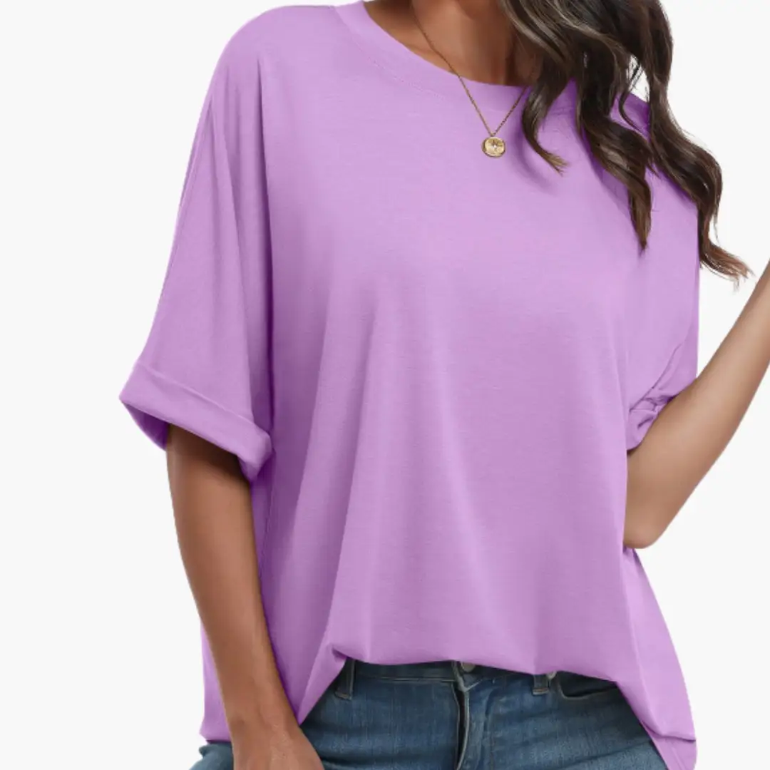 Women’s Crew Neck Tunic T-Shirt with Rolled Sleeves