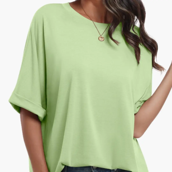 Women’s Crew Neck Tunic T-Shirt with Rolled Sleeves