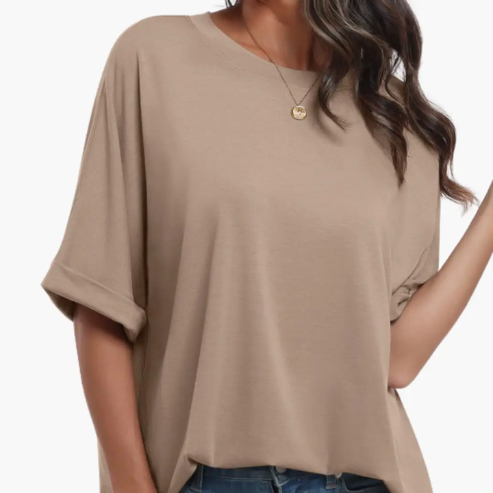 Women’s Crew Neck Tunic T-Shirt with Rolled Sleeves