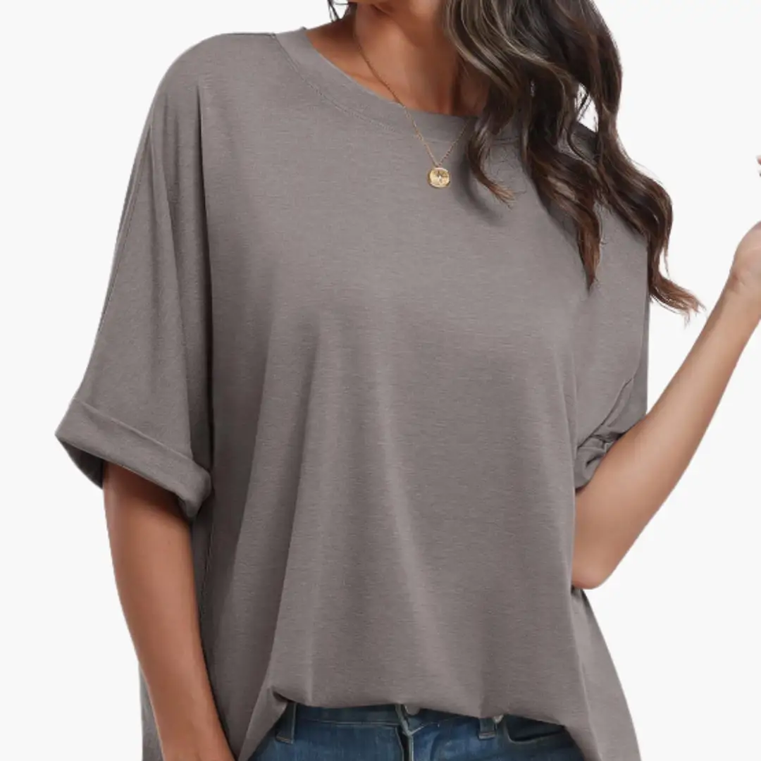 Women’s Crew Neck Tunic T-Shirt with Rolled Sleeves
