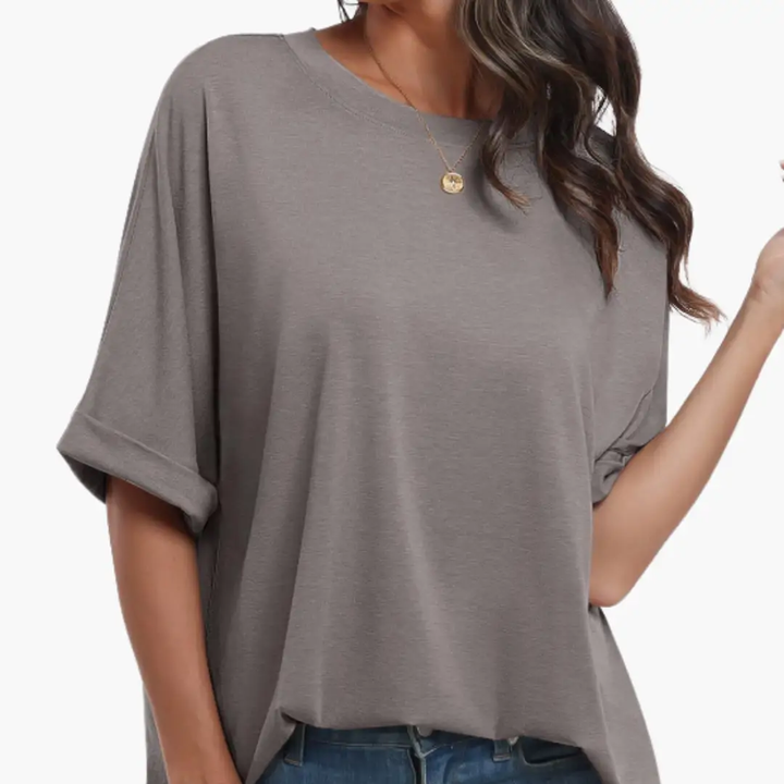 Women’s Crew Neck Tunic T-Shirt with Rolled Sleeves