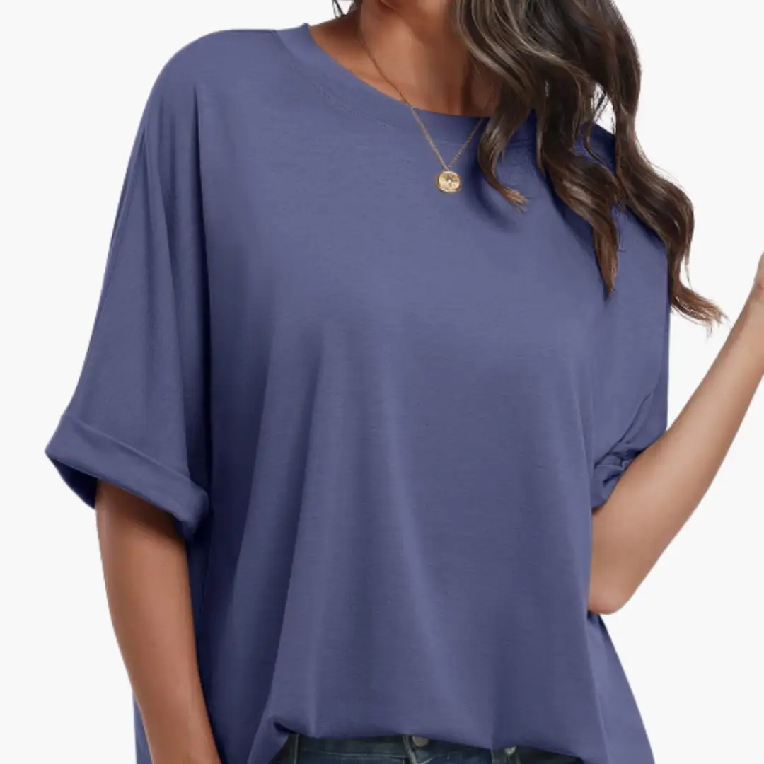 Women’s Crew Neck Tunic T-Shirt with Rolled Sleeves
