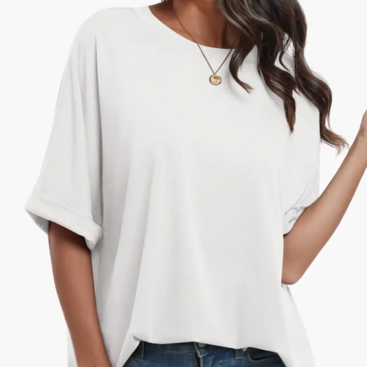 Women’s Crew Neck Tunic T-Shirt with Rolled Sleeves