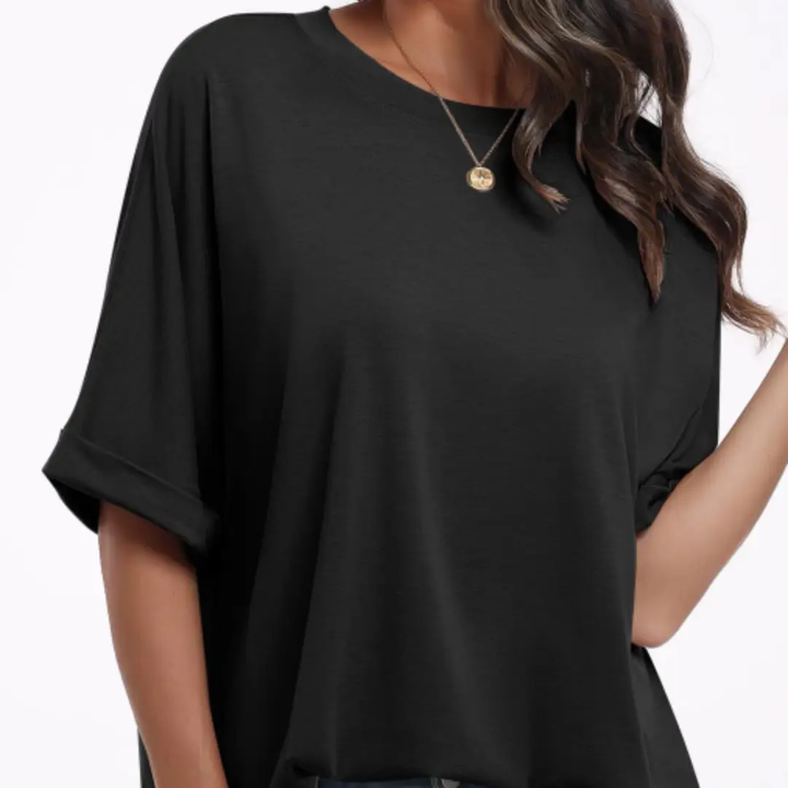 Women’s Crew Neck Tunic T-Shirt with Rolled Sleeves