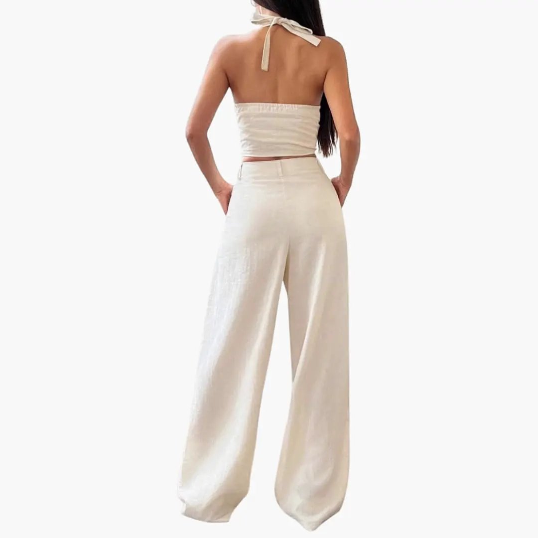 Women's Crop Top Wide-Leg Trousers Two-Piece Set