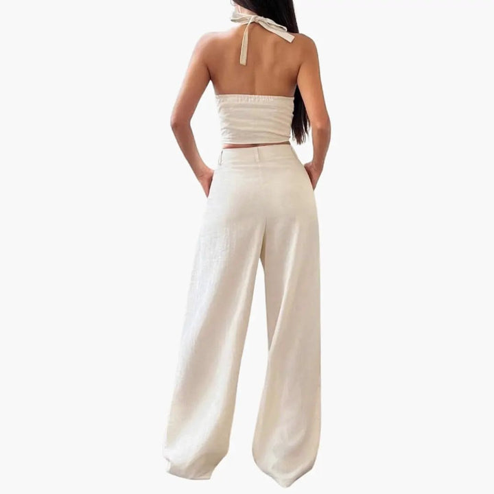 Women's Crop Top Wide-Leg Trousers Two-Piece Set