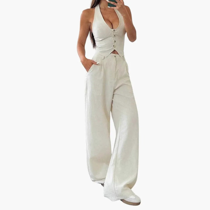 Women's Crop Top Wide-Leg Trousers Two-Piece Set