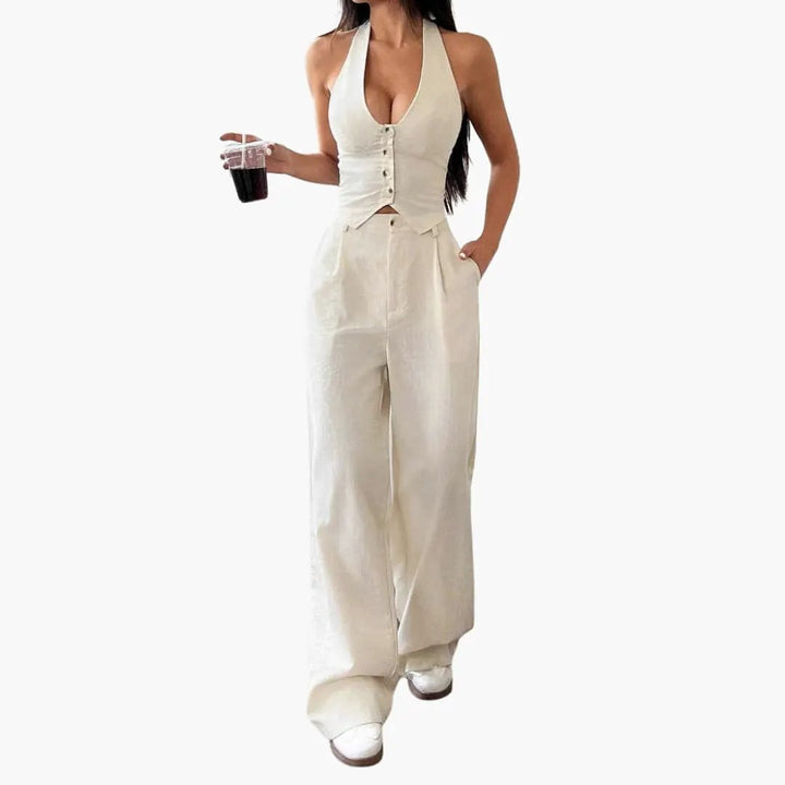 Women's Crop Top Wide-Leg Trousers Two-Piece Set
