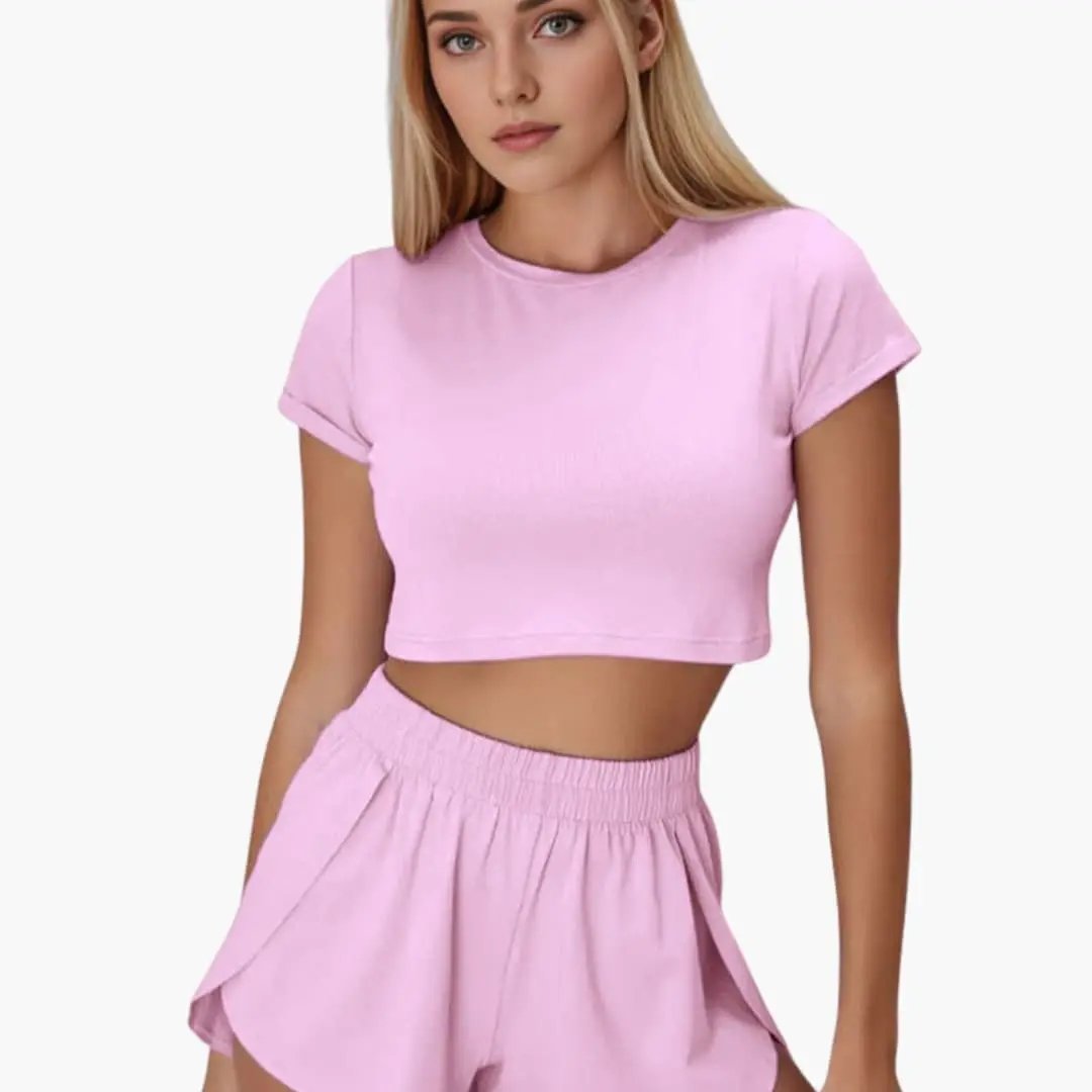 Women’s Cropped T-Shirt and Shorts Lounge Set – Two-Piece Outfit