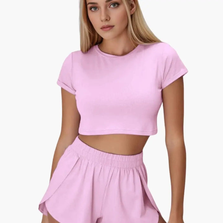 Women’s Cropped T-Shirt and Shorts Lounge Set – Two-Piece Outfit