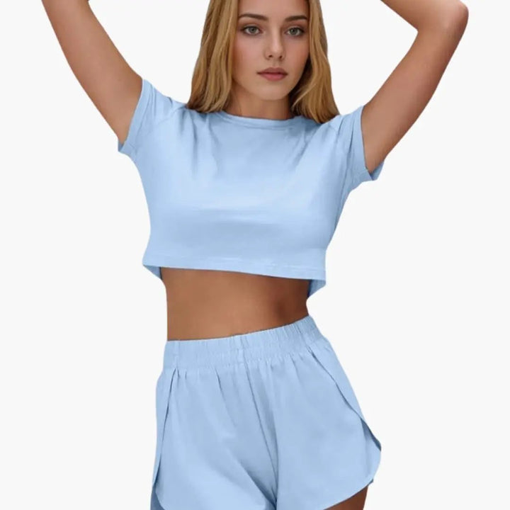 Women’s Cropped T-Shirt and Shorts Lounge Set – Two-Piece Outfit