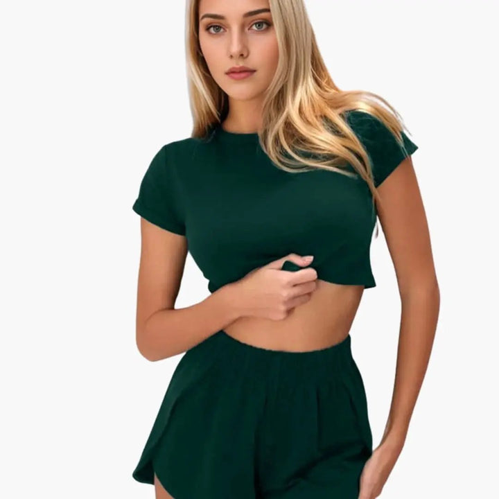 Women’s Cropped T-Shirt and Shorts Lounge Set – Two-Piece Outfit