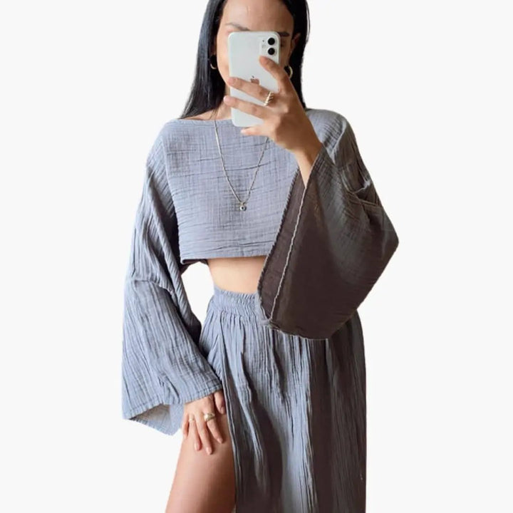 Women’s Cropped Top and Slit Maxi Skirt Set – Two-Piece Outfit