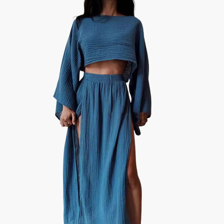 Women’s Cropped Top and Slit Maxi Skirt Set – Two-Piece Outfit