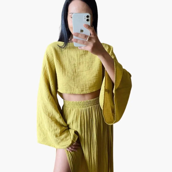 Women’s Cropped Top and Slit Maxi Skirt Set – Two-Piece Outfit