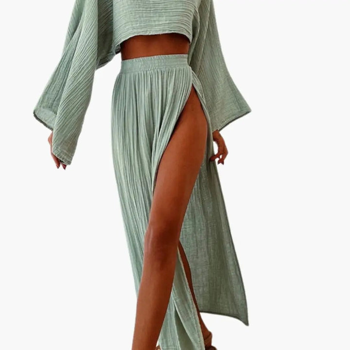 Women’s Cropped Top and Slit Maxi Skirt Set – Two-Piece Outfit