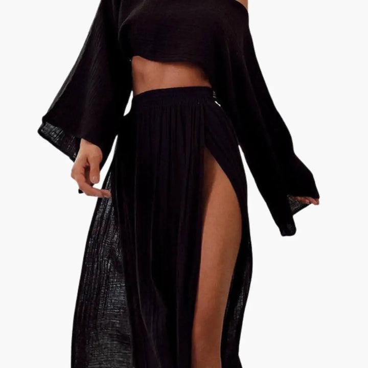 Women’s Cropped Top and Slit Maxi Skirt Set – Two-Piece Outfit