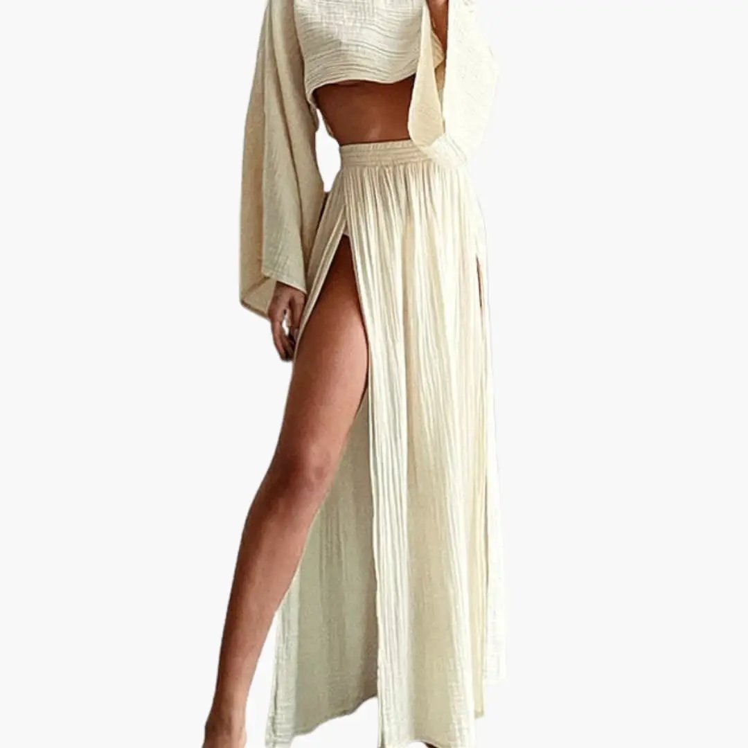 Women’s Cropped Top and Slit Maxi Skirt Set – Two-Piece Outfit