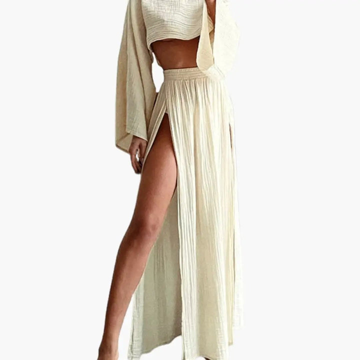 Women’s Cropped Top and Slit Maxi Skirt Set – Two-Piece Outfit