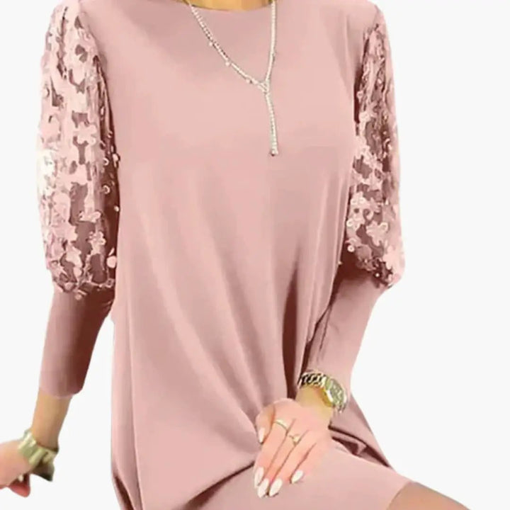 Women’s Dress with Lace Sleeves and Straight Fit