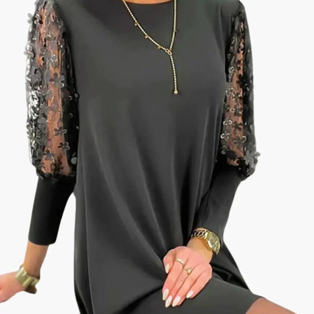 Women’s Dress with Lace Sleeves and Straight Fit