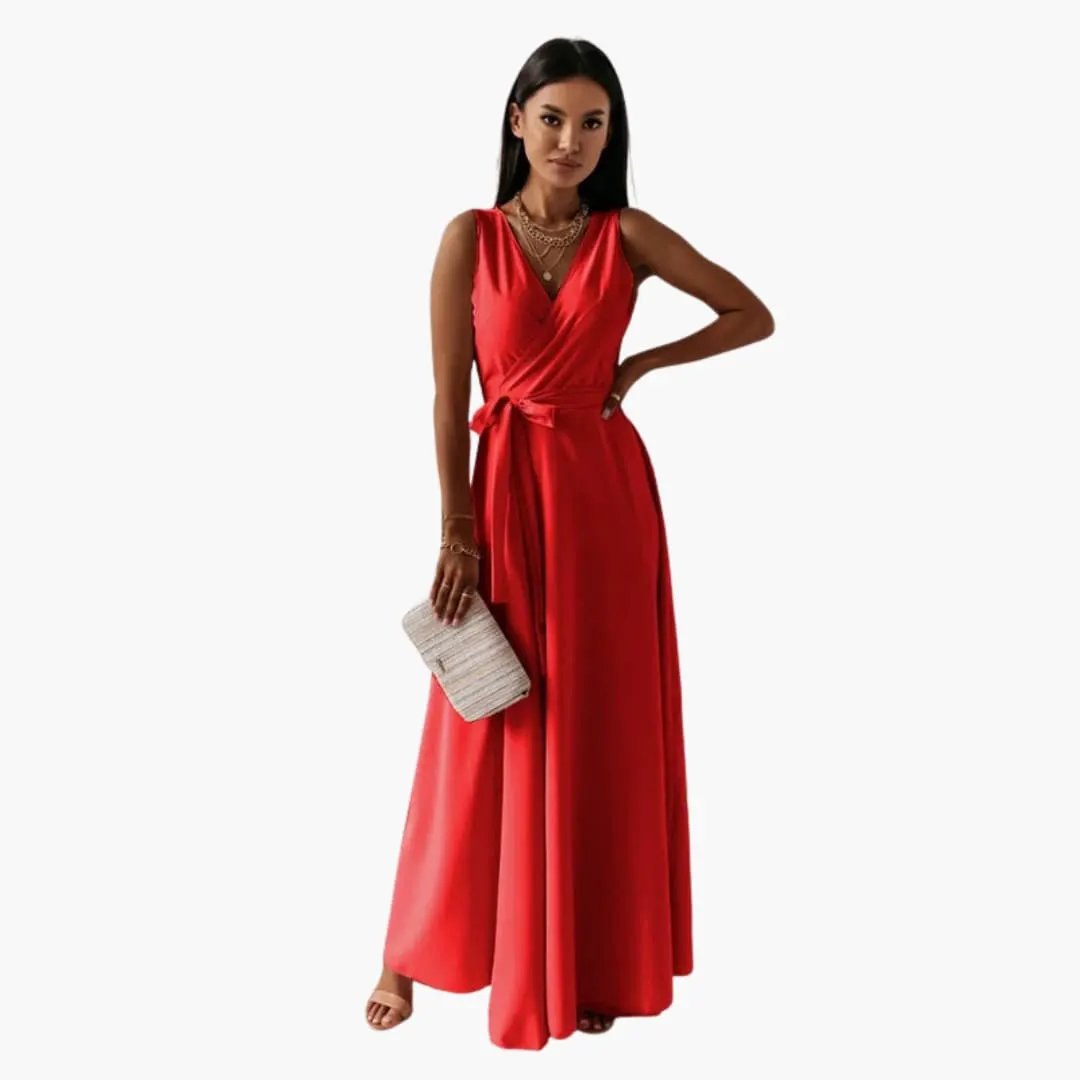 Women’s Dress with V-Shaped Neckline and Straight Fit