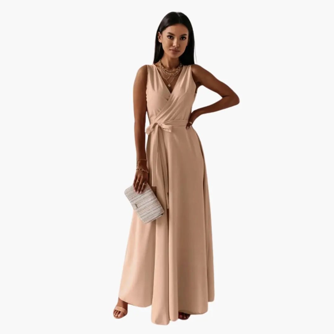 Women’s Dress with V-Shaped Neckline and Straight Fit