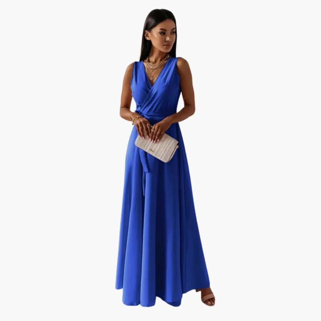 Women’s Dress with V-Shaped Neckline and Straight Fit