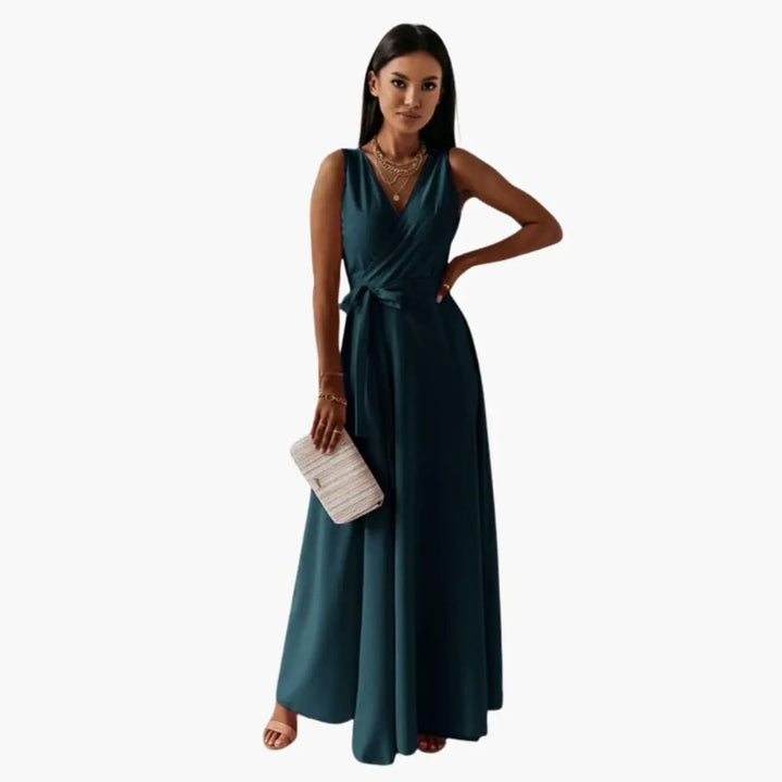 Women’s Dress with V-Shaped Neckline and Straight Fit