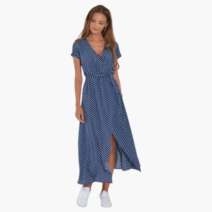 Women's Dress with V Neckline and Printed Surface