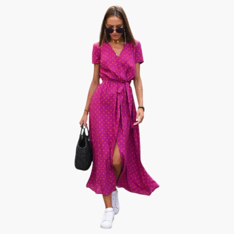 Women's Dress with V Neckline and Printed Surface