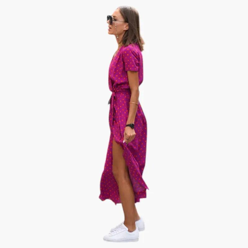 Women's Dress with V Neckline and Printed Surface