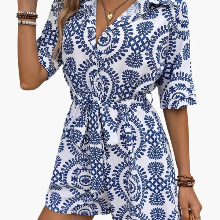 Women's Dress with Waist Tie Belt and Short Sleeves