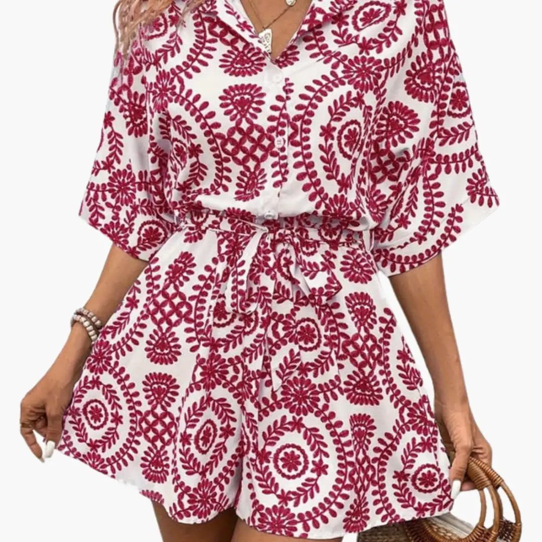Women's Dress with Waist Tie Belt and Short Sleeves