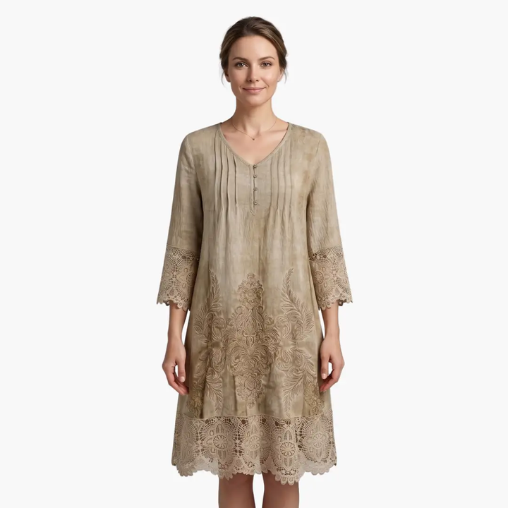 Women’s Embroidered Midi Dress Short Sleeve Defined Waist Dress